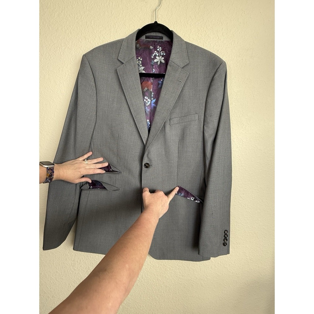 Ted Baker Endurance 42L Gray 100% Wool Surgeon Cuff Sport Coat Blazer Modern Fit - Picture 10 of 16